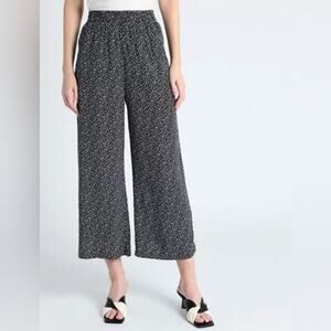 & OTHER STORIES Floral Print Wide Leg Pull On Pants Black/White Size 12 Boho